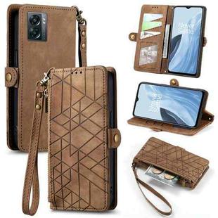 For OnePlus Nord N300 Geometric Zipper Wallet Side Buckle Leather Phone Case(Brown)
