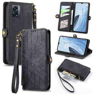 For OnePlus Nord N300 Geometric Zipper Wallet Side Buckle Leather Phone Case(Black)