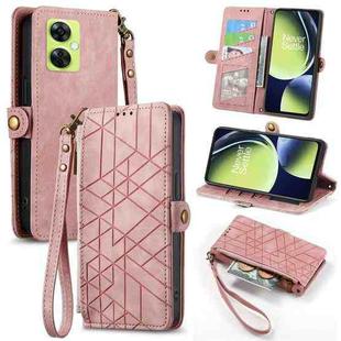 For OnePlus Nord CE3 Geometric Zipper Wallet Side Buckle Leather Phone Case(Pink)