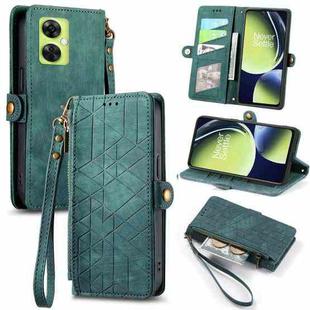 For OnePlus Nord CE3 Geometric Zipper Wallet Side Buckle Leather Phone Case(Green)