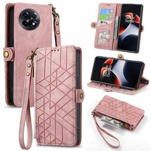 For OnePlus 11R 5G Geometric Zipper Wallet Side Buckle Leather Phone Case(Pink)