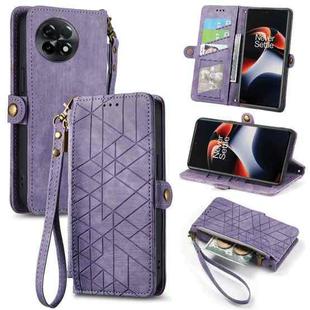 For OnePlus 11R 5G Geometric Zipper Wallet Side Buckle Leather Phone Case(Purple)