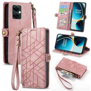 For OnePlus Nord N30 Geometric Zipper Wallet Side Buckle Leather Phone Case(Pink)