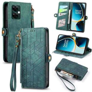 For OnePlus Nord N30 Geometric Zipper Wallet Side Buckle Leather Phone Case(Green)