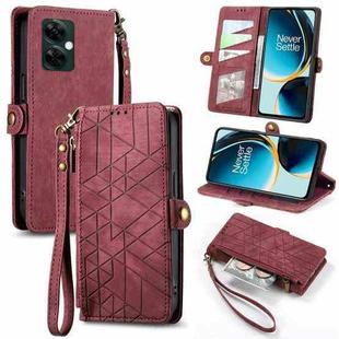 For OnePlus Nord N30 Geometric Zipper Wallet Side Buckle Leather Phone Case(Red)