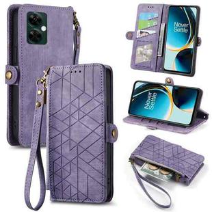 For OnePlus Nord N30 Geometric Zipper Wallet Side Buckle Leather Phone Case(Purple)