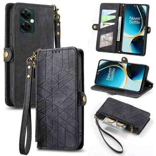 For OnePlus Nord N30 Geometric Zipper Wallet Side Buckle Leather Phone Case(Black)
