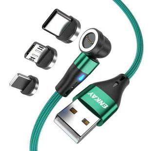 ENKAY 3 in 1 3A USB to Type-C / 8 Pin / Micro USB Magnetic 540 Degrees Rotating Fast Charging Cable, Length:1m(Green)