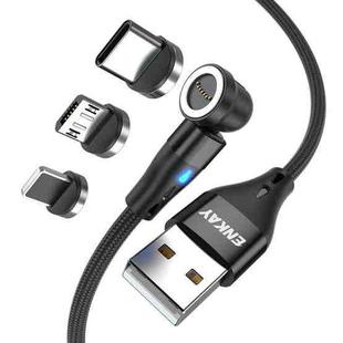 ENKAY 3 in 1 3A USB to Type-C / 8 Pin / Micro USB Magnetic 540 Degrees Rotating Fast Charging Cable, Length:2m(Black)