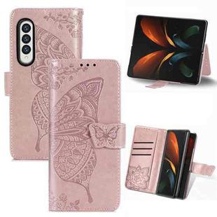 For Samsung Galaxy Z Fold5 Butterfly Love Flower Embossed Leather Phone Case(Rose Gold)