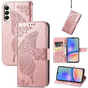 For Samsung Galaxy A05s Butterfly Love Flower Embossed Leather Phone Case(Rose Gold)