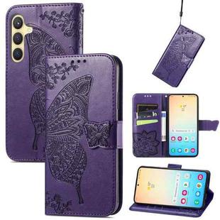 For Samsung Galaxy S24 5G Butterfly Love Flower Embossed Leather Phone Case(Dark Purple)