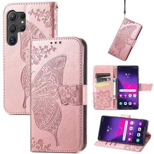 For Samsung Galaxy S24 Ultra 5G Butterfly Love Flower Embossed Leather Phone Case(Rose Gold)