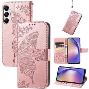 For Samsung Galaxy A55 5G Butterfly Love Flower Embossed Leather Phone Case(Rose Gold)