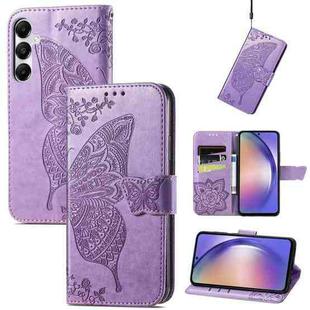 For Samsung Galaxy A55 5G Butterfly Love Flower Embossed Leather Phone Case(Light Purple)
