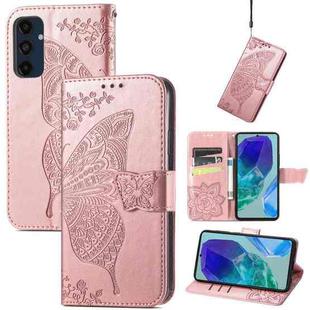 For Samsung Galaxy A16 Butterfly Love Flower Embossed Leather Phone Case(Rose Gold)