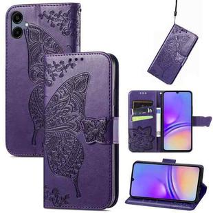 For Samsung Galaxy A06 Butterfly Love Flower Embossed Leather Phone Case(Dark Purple)