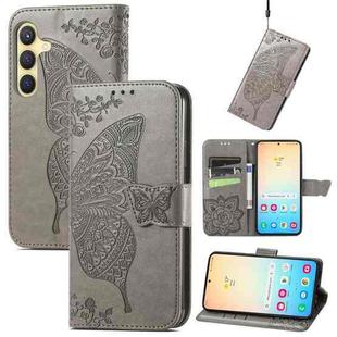 For Samsung Galaxy S25 5G Butterfly Love Flower Embossed Leather Phone Case(Gray)