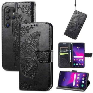 For Samsung Galaxy S25 Ultra 5G Butterfly Love Flower Embossed Leather Phone Case(Black)