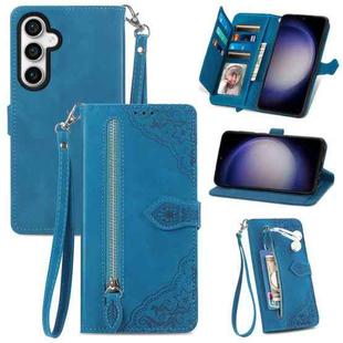 For Samsung Galaxy S23 FE 5G Embossed Flower Zipper Leather Phone Case(Blue)