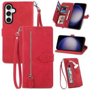 For Samsung Galaxy S23 FE 5G Embossed Flower Zipper Leather Phone Case(Red)
