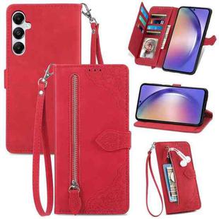 For Samsung Galaxy A55 5G Embossed Flower Zipper Leather Phone Case(Red)