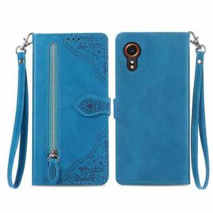 For Samsung Galaxy XCover 7 Embossed Flower Zipper Leather Phone Case(Blue)