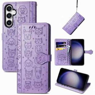 For Samsung Galaxy S23 FE 5G Cat and Dog Embossed Leather Phone Case(Purple)