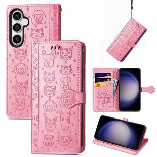 For Samsung Galaxy S23 FE 5G Cat and Dog Embossed Leather Phone Case(Pink)