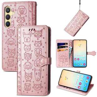 For Samsung Galaxy S25 Ultra 5G Cat and Dog Embossed Leather Phone Case(Rose Gold)