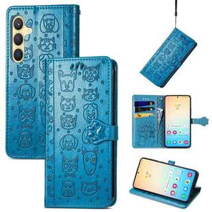 For Samsung Galaxy S25 Ultra 5G Cat and Dog Embossed Leather Phone Case(Blue)