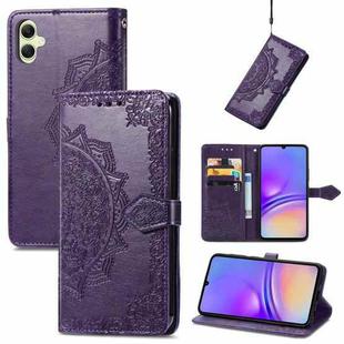 For Samsung Galaxy A05 Mandala Flower Embossed Leather Phone Case(Purple)