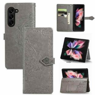 For Samsung Galaxy Z Fold5 Mandala Flower Embossed Leather Phone Case(Gray)