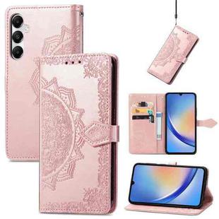 For Samsung Galaxy A35 5G Mandala Flower Embossed Leather Phone Case(Rose Gold)