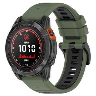 For Garmin Fenix 7 Pro 47mm 22mm Sports Two-Color Silicone Watch Band(Olive Green+Black)