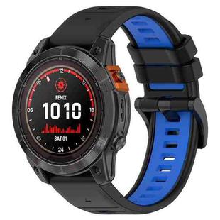 For Garmin Fenix 7 22mm Sports Two-Color Silicone Watch Band(Black+Blue)