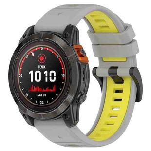 For Garmin Fenix 7 Solar 22mm Sports Two-Color Silicone Watch Band(Grey+Yellow)