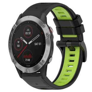 For Garmin Fenix 6 GPS 22mm Sports Two-Color Silicone Watch Band(Black+Lime Green)