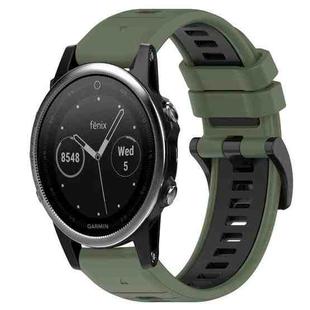 For Garmin Fenix 5 22mm Sports Two-Color Silicone Watch Band(Olive Green+Black)