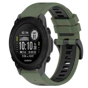 For Garmin Descent G1 22mm Sports Two-Color Silicone Watch Band(Olive Green+Black)