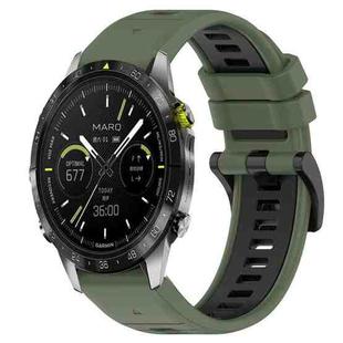 For Garmin MARQ Athlete 22mm Sports Two-Color Silicone Watch Band(Olive Green+Black)