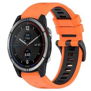For Garmin Quatix 7 22mm Sports Two-Color Silicone Watch Band(Orange+Black)