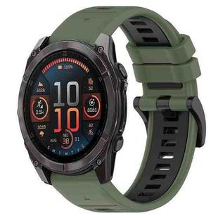 For Garmin Fenix 8 AMOLED 47mm Sports Two-Color 22mm Silicone Watch Band(Olive Green+Black)