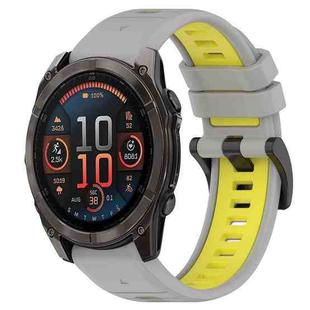 For Garmin Fenix 8 AMOLED 47mm Sports Two-Color 22mm Silicone Watch Band(Grey+Yellow)