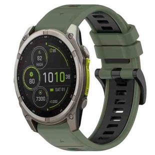 For Garmin Fenix 8 MIP 47mm Sports Two-Color 22mm Silicone Watch Band(Olive Green+Black)