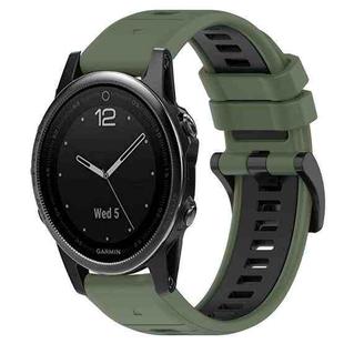 For Garmin Fenix 5S 20mm Sports Two-Color Silicone Watch Band(Olive Green+Black)