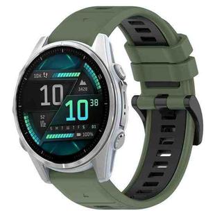 For Garmin Fenix 8 AMOLED 43mm Sports Two-Color 20mm Silicone Watch Band(Olive Green+Black)