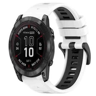 For Garmin Fenix 7X Pro 51mm Sports Two-Color 26mm Silicone Watch Band(White+Black)