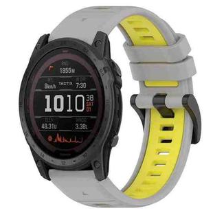For Garmin Tactix 7 Pro 26mm Sports Two-Color Silicone Watch Band(Grey+Yellow)