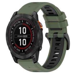 For Garmin Fenix 7X 26mm Sports Two-Color Silicone Watch Band(Olive Green+Black)